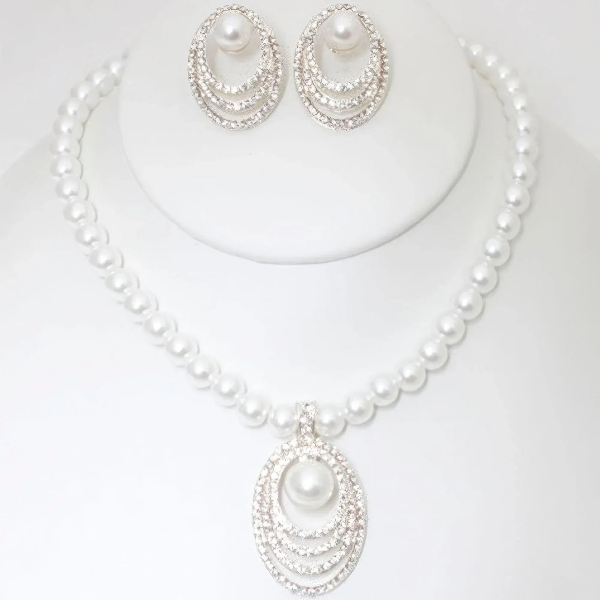 Rhinestone Pearl Necklace And Earring Set | Mixtshop LLC Main image