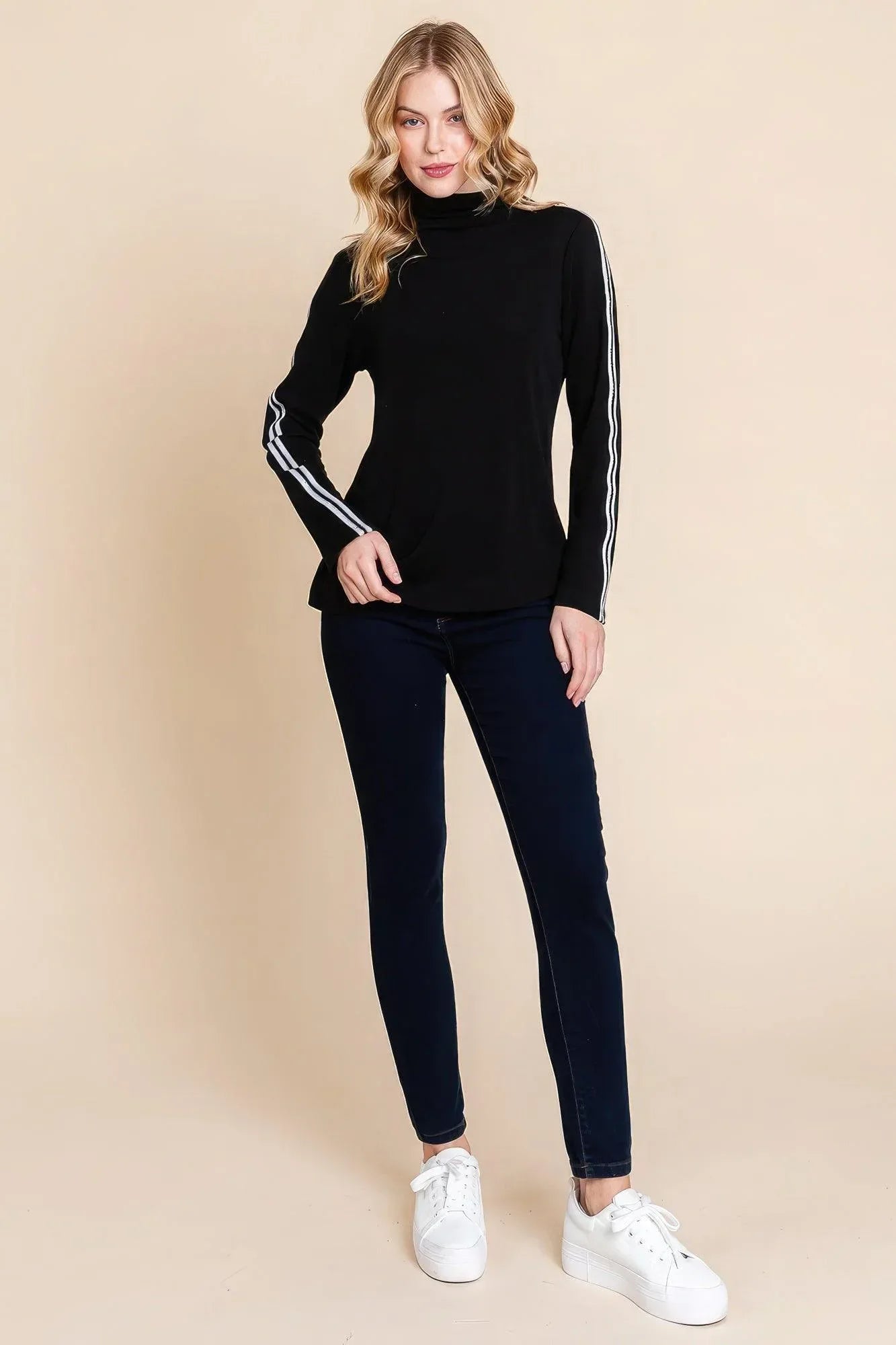 Long Sleeve Solid Mock Neck Casual Top Secondary image