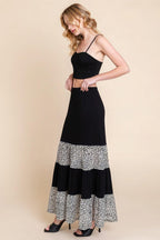 Long Tiered Contrast Fashion Skirt With Velvet Animal Print Mesh | Mixtshop LLC