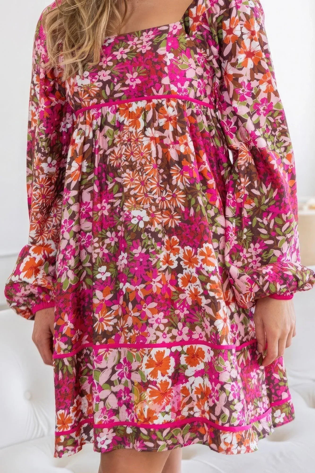Floral Square Neckline Mini Dress | Mixtshop LLC