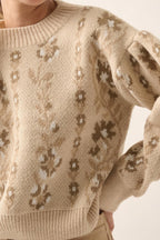 Floral Round Neck Long Sleeve Relax Fit Sweater | Mixtshop LLC