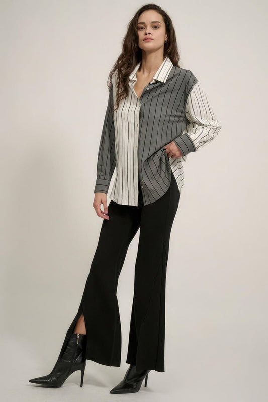 Solid Raw Edge Expose Seam Flare Pants | Mixtshop LLC