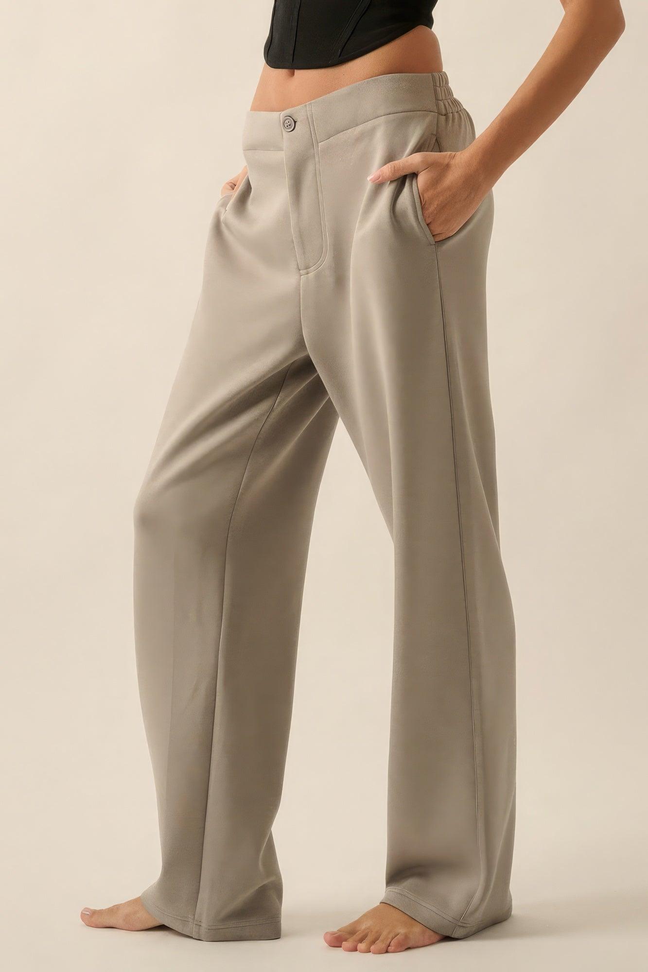 Premium Scuba High Waist Button Zip Up Fly Pants | Mixtshop LLC