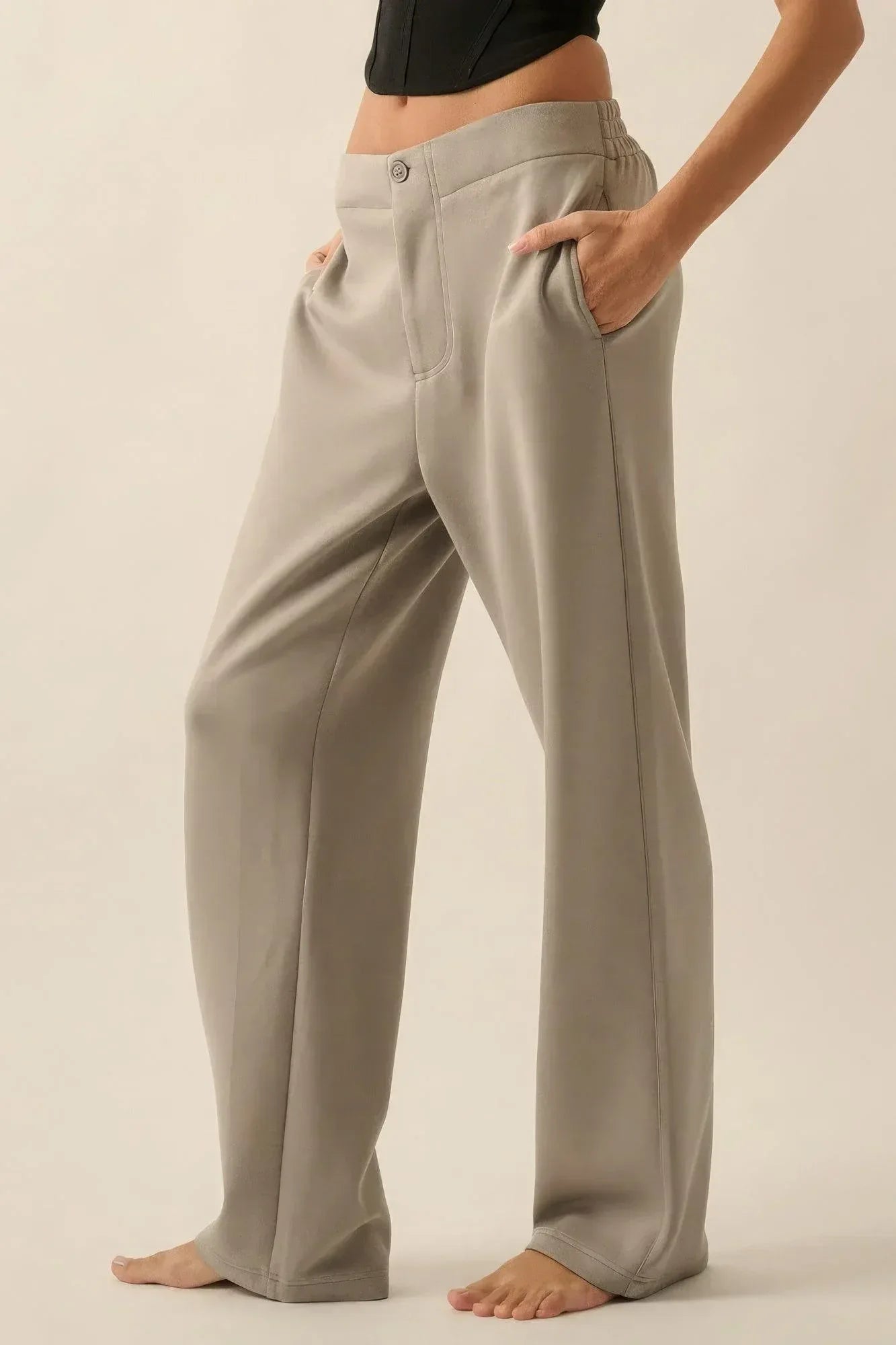 Premium Scuba High Waist Button Zip Up Fly Pants | Mixtshop LLC