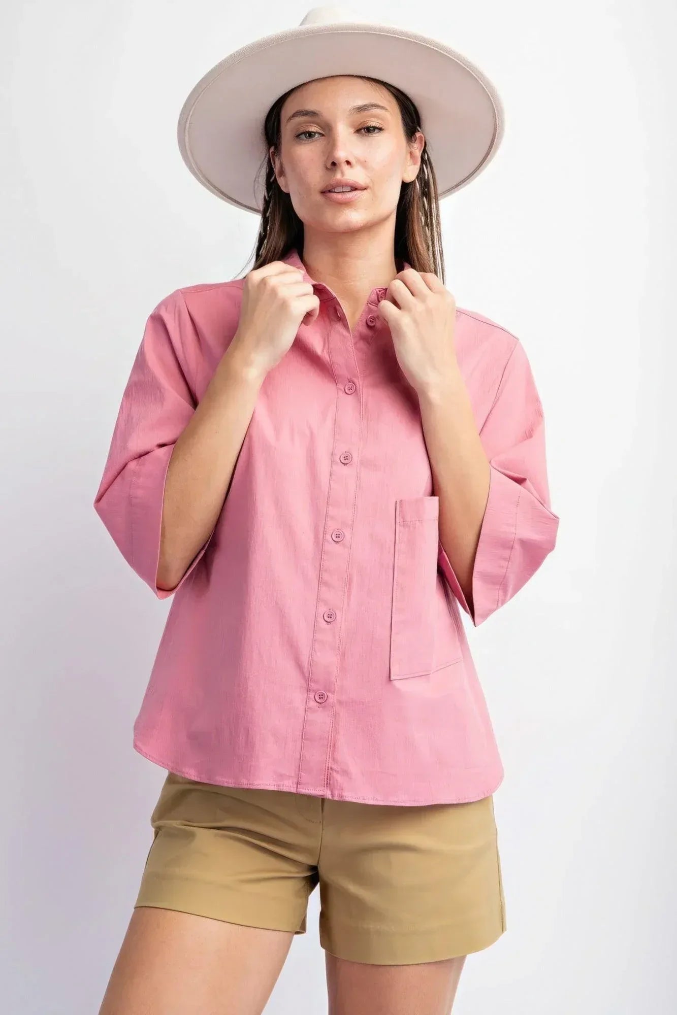 Half Slvs Stretch Poplin Button Down Shirt | Mixtshop LLC Main image
