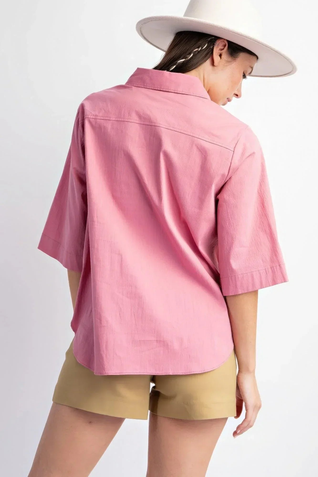 Half Slvs Stretch Poplin Button Down Shirt | Mixtshop LLC