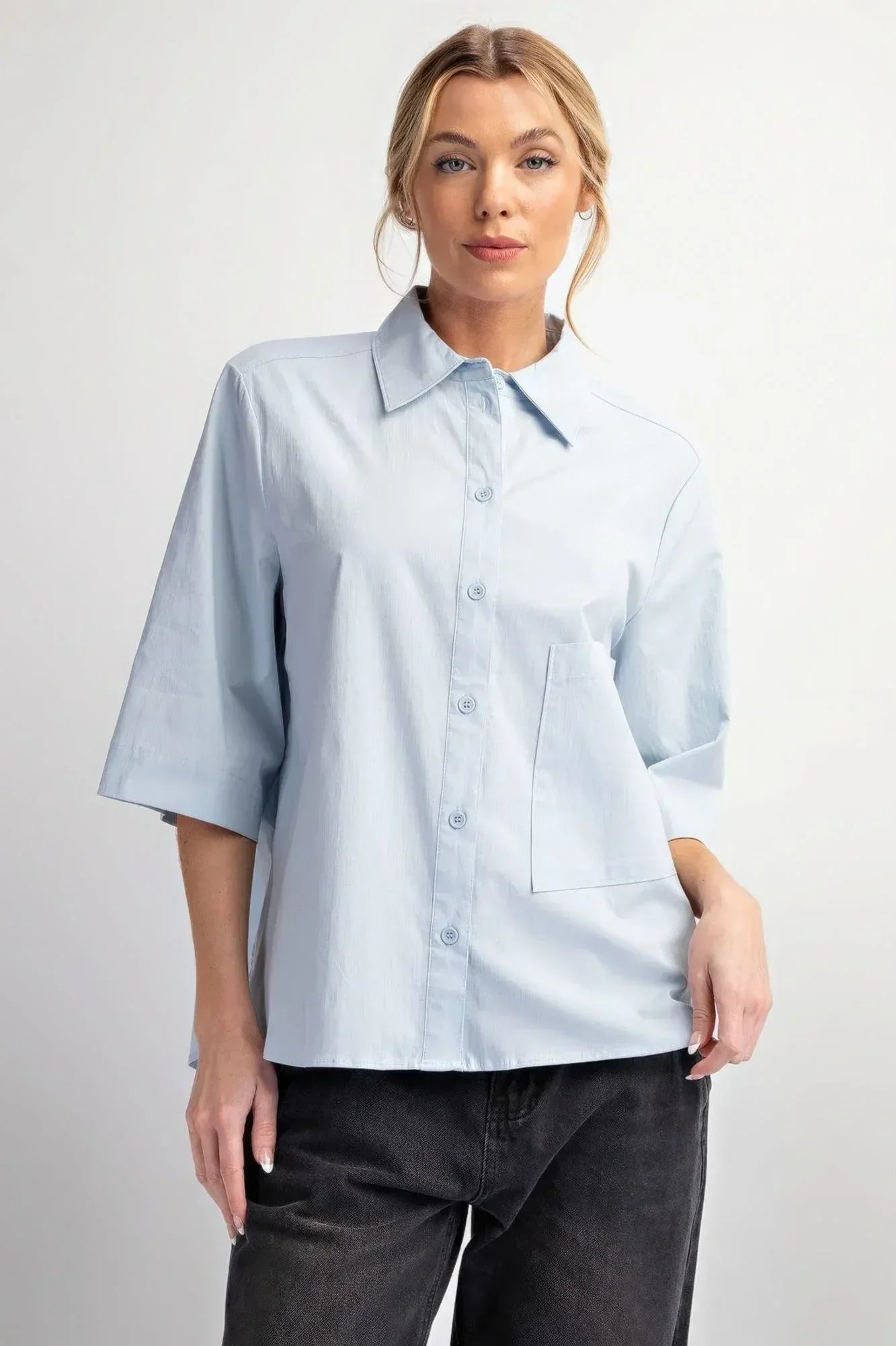 Half Slvs Stretch Poplin Button Down Shirt | Mixtshop LLC