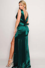 Sleeveless Deep V Low Back Bow Maxi Dress | Mixtshop LLC