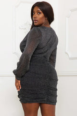 Glitter Mesh Shirring Side Plus Mini Dress | Mixtshop LLC