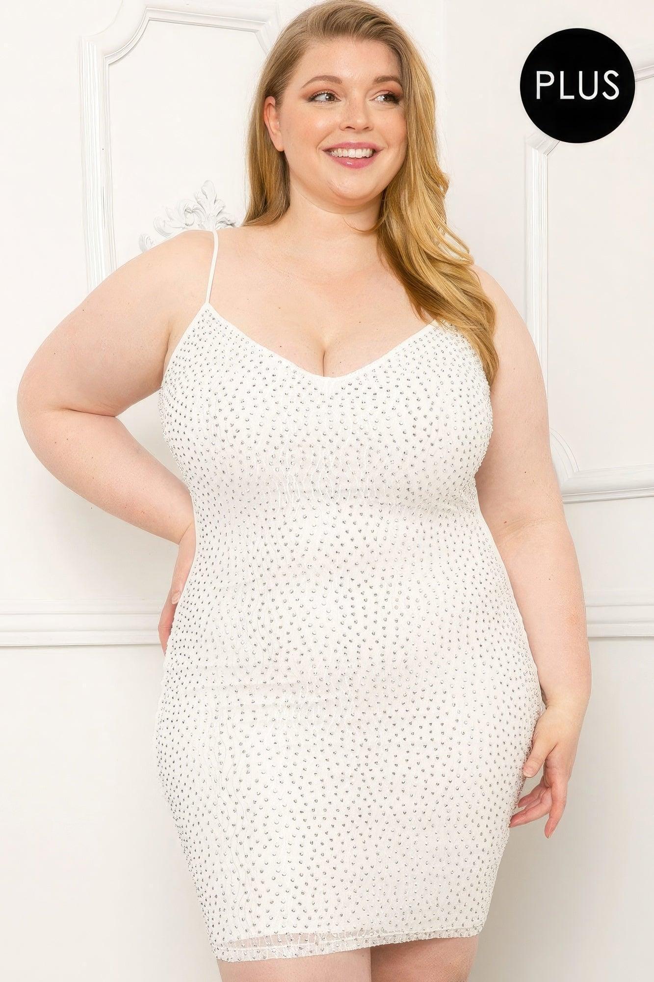 Rhinestone Body Plus Size Mini Dress | Mixtshop LLC Main image