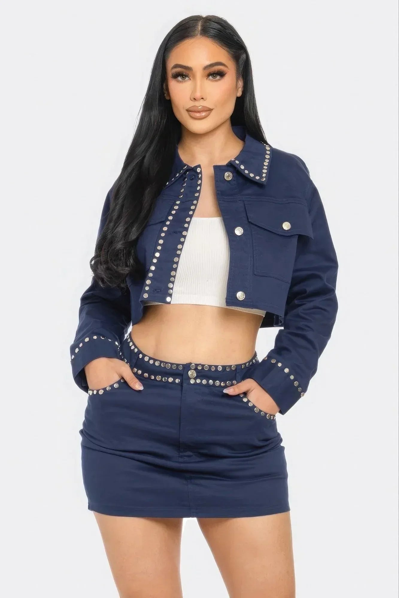 Embroidered cropped shirt set | Mixtshop LLC Main image