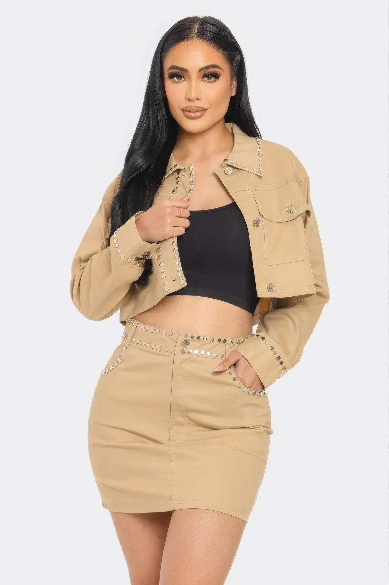 Embroidered cropped shirt set | Mixtshop LLC Main image