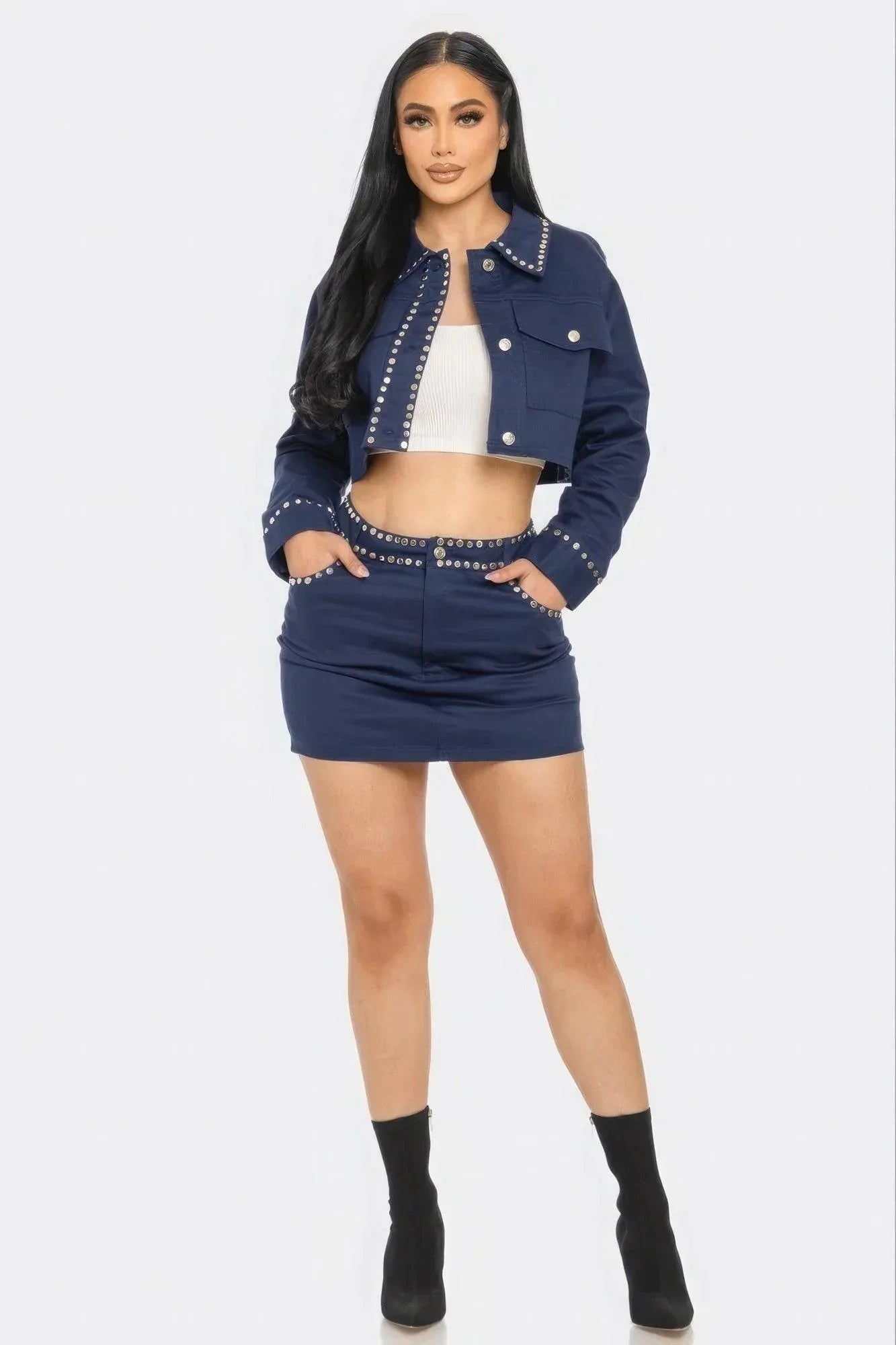 Embroidered cropped shirt set | Mixtshop LLC