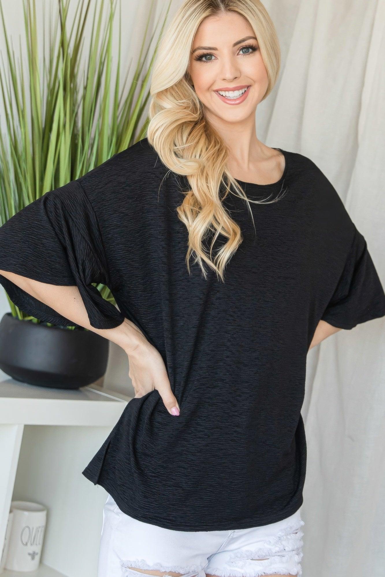 Flared Sleeve Basic Shortsleeve Top | Mixtshop LLC Main image