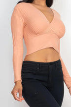 Ribbed Wrap Front Long Sleeve Top | Mixtshop LLC