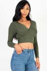 Ribbed Wrap Front Long Sleeve Top | Mixtshop LLC