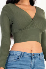 Ribbed Wrap Front Long Sleeve Top | Mixtshop LLC