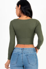 Ribbed Wrap Front Long Sleeve Top | Mixtshop LLC
