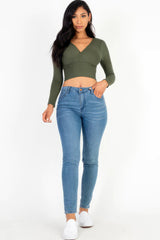 Ribbed Wrap Front Long Sleeve Top | Mixtshop LLC