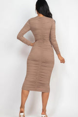 Ruched Long Sleeve Midi Dress | Mixtshop LLC