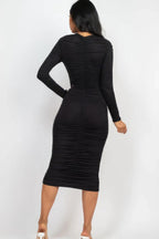 Ruched Long Sleeve Midi Dress | Mixtshop LLC