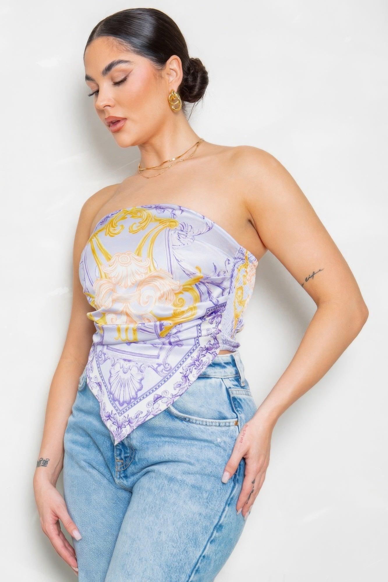Strapless Satin Effect Scarf Top | Mixtshop LLC Main image