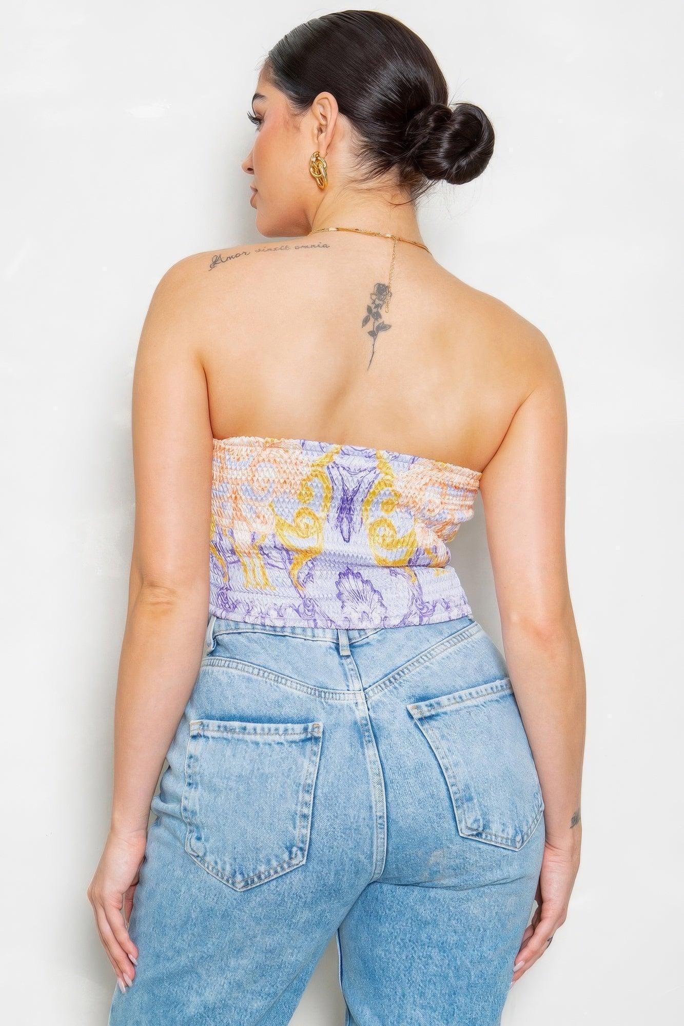 Strapless Satin Effect Scarf Top | Mixtshop LLC