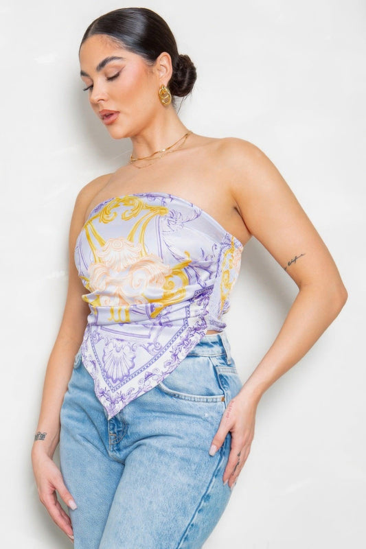 Strapless Satin Effect Scarf Top | Mixtshop LLC