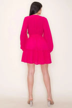 Chiffon Long Sleeve Ruffled Tie Waist Skater Dress | Mixtshop LLC